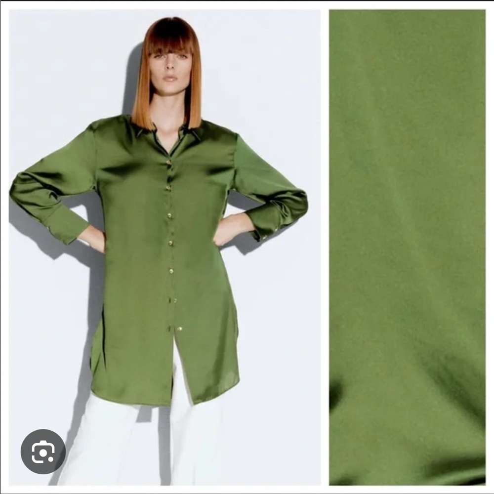 Zara Green Satin Button Top | S